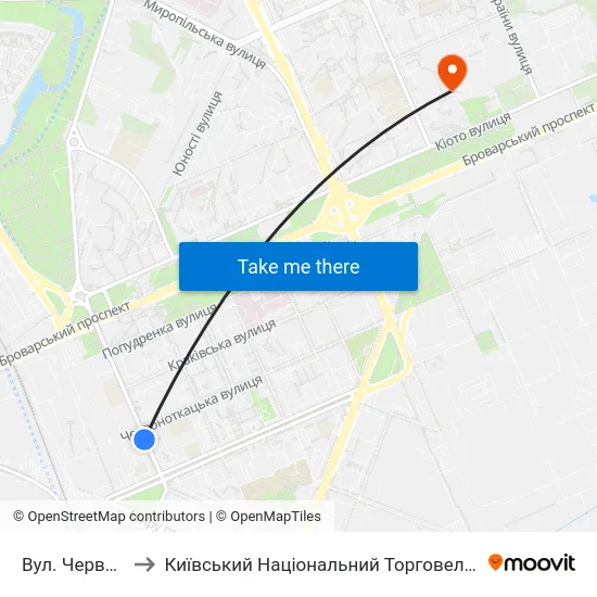 Вул. Червоноткацька to Київський Національний Торговельно-Економічний Університет map