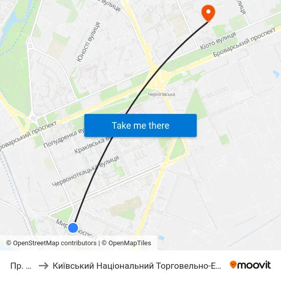 Пр. Миру to Київський Національний Торговельно-Економічний Університет map