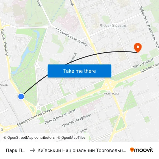 Парк Перемога to Київський Національний Торговельно-Економічний Університет map