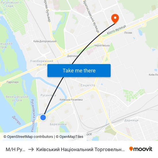 М/Н Русанівка to Київський Національний Торговельно-Економічний Університет map