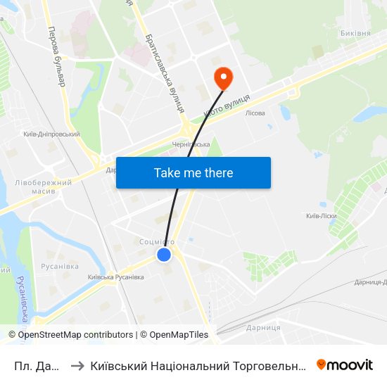 Пл. Дарницька to Київський Національний Торговельно-Економічний Університет map