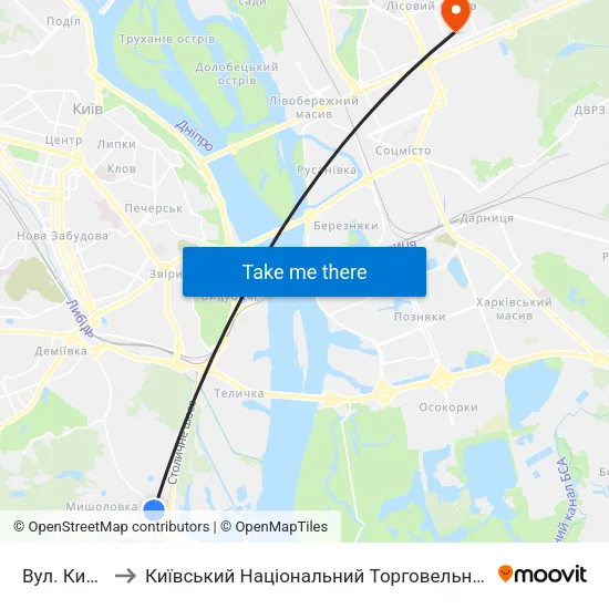 Вул. Китаївська to Київський Національний Торговельно-Економічний Університет map