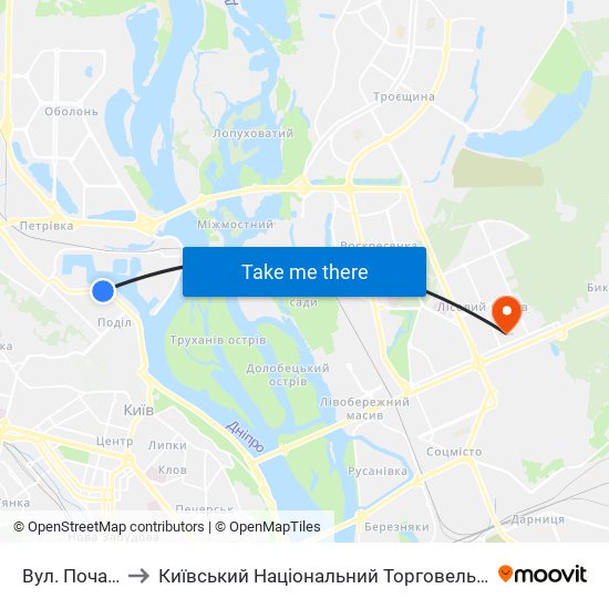 Вул. Почайнинська to Київський Національний Торговельно-Економічний Університет map