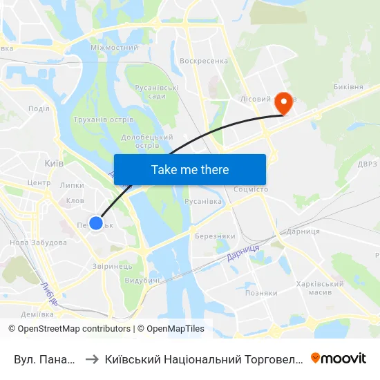 Вул. Панаса Мирного to Київський Національний Торговельно-Економічний Університет map