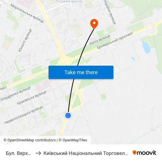 Бул. Верховної Ради to Київський Національний Торговельно-Економічний Університет map