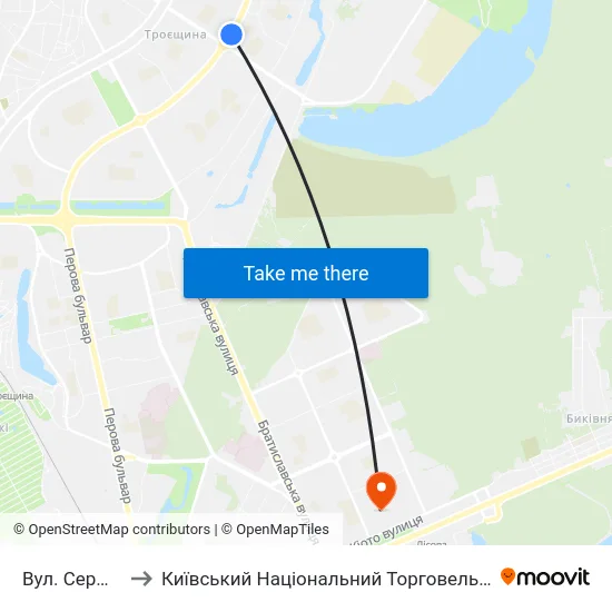 Вул. Сержа Лифаря to Київський Національний Торговельно-Економічний Університет map