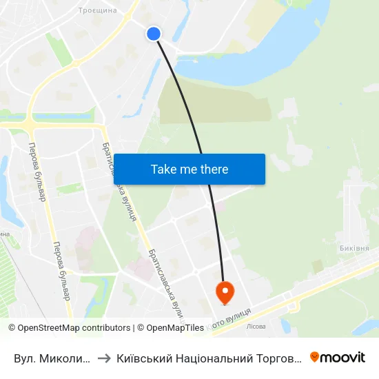 Вул. Миколи Закревського to Київський Національний Торговельно-Економічний Університет map