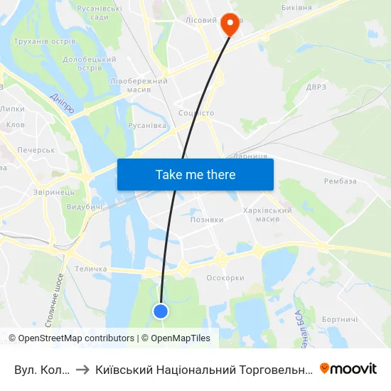 Вул. Колекторна to Київський Національний Торговельно-Економічний Університет map