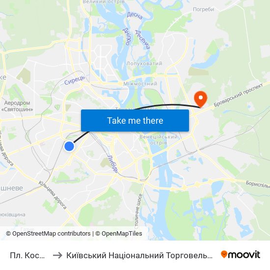 Пл. Космонавтів to Київський Національний Торговельно-Економічний Університет map