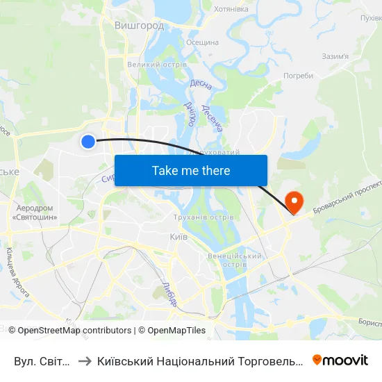 Вул. Світлицького to Київський Національний Торговельно-Економічний Університет map