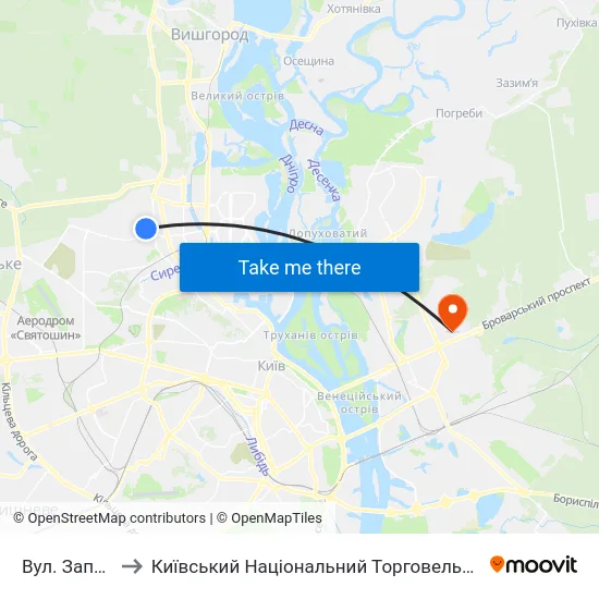 Вул. Западинська to Київський Національний Торговельно-Економічний Університет map