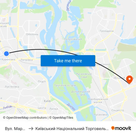 Вул. Марка Вовчка to Київський Національний Торговельно-Економічний Університет map