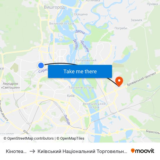 Кінотеатр Кадр to Київський Національний Торговельно-Економічний Університет map