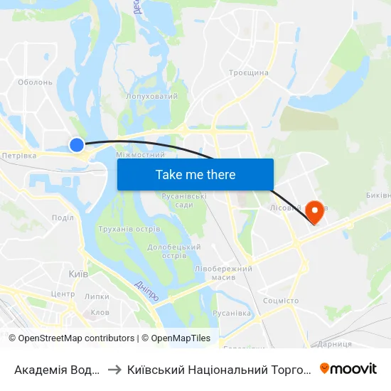 Академія Водного Транспорту to Київський Національний Торговельно-Економічний Університет map
