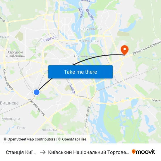 Станція Київ-Волинський to Київський Національний Торговельно-Економічний Університет map