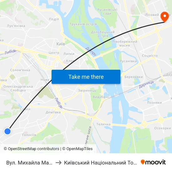 Вул. Михайла Максимовича (На Вимогу) to Київський Національний Торговельно-Економічний Університет map