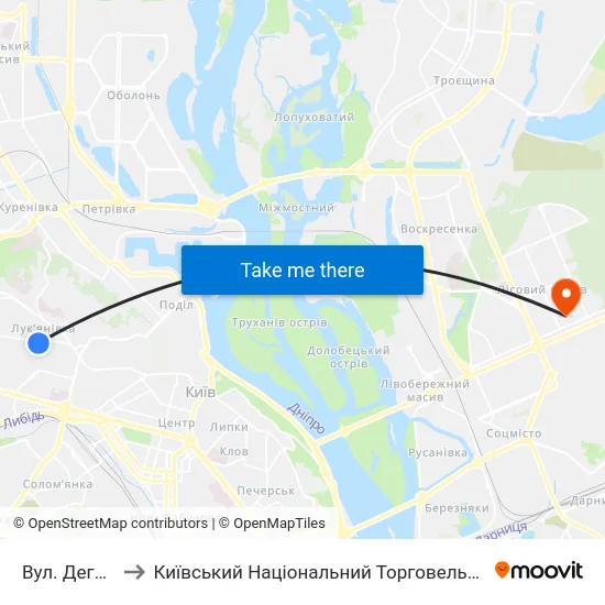 Вул. Дегтярівська to Київський Національний Торговельно-Економічний Університет map