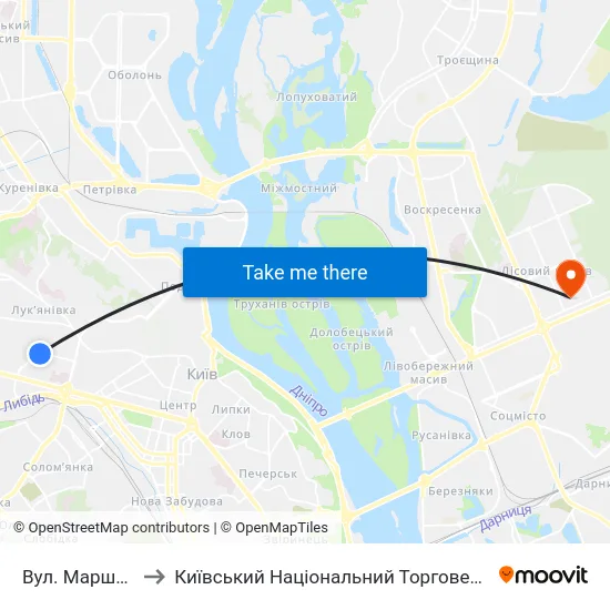 Вул. Маршала Рибалка to Київський Національний Торговельно-Економічний Університет map