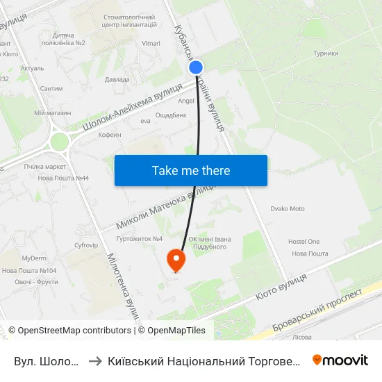 Вул. Шолом-Алейхема to Київський Національний Торговельно-Економічний Університет map