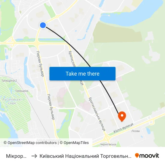 Мікрорайон №1 to Київський Національний Торговельно-Економічний Університет map