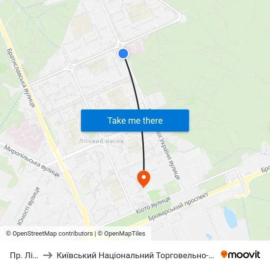 Пр. Лісовий to Київський Національний Торговельно-Економічний Університет map