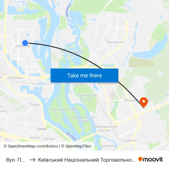 Вул. Прирічна to Київський Національний Торговельно-Економічний Університет map
