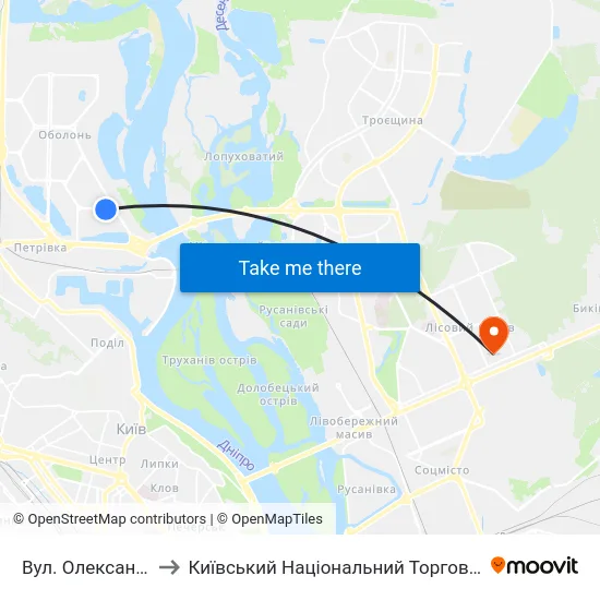 Вул. Олександра Архипенка to Київський Національний Торговельно-Економічний Університет map