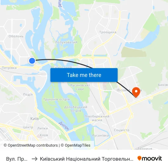 Вул. Приозерна to Київський Національний Торговельно-Економічний Університет map