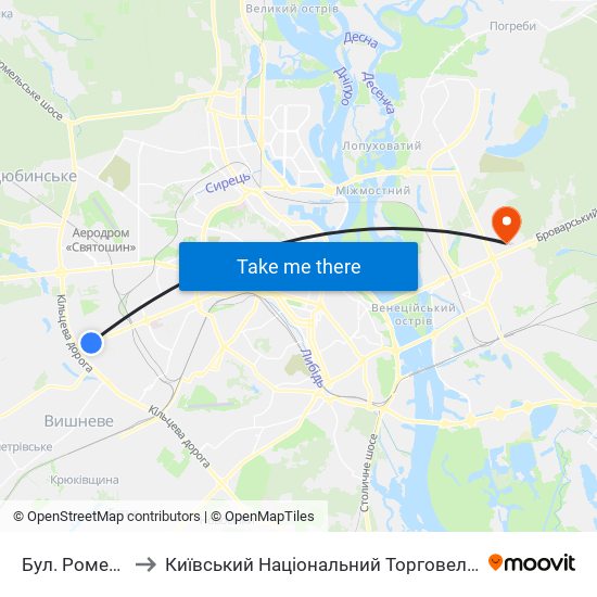 Бул. Ромена Роллана to Київський Національний Торговельно-Економічний Університет map