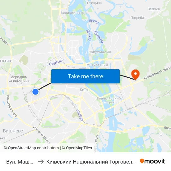 Вул. Машинобудівна to Київський Національний Торговельно-Економічний Університет map