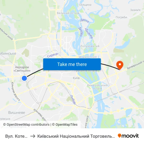 Вул. Котельникова to Київський Національний Торговельно-Економічний Університет map