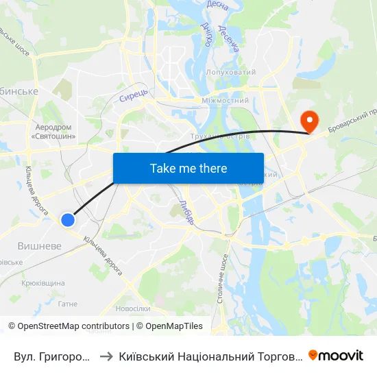 Вул. Григоровича-Барського to Київський Національний Торговельно-Економічний Університет map