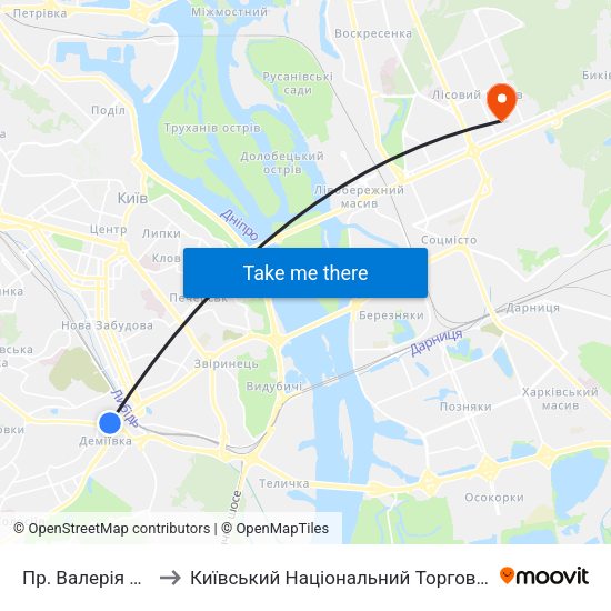 Пр. Валерія Лобановського to Київський Національний Торговельно-Економічний Університет map