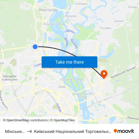 Мінський Масив to Київський Національний Торговельно-Економічний Університет map