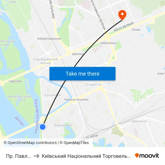 Пр. Павла Тичини to Київський Національний Торговельно-Економічний Університет map