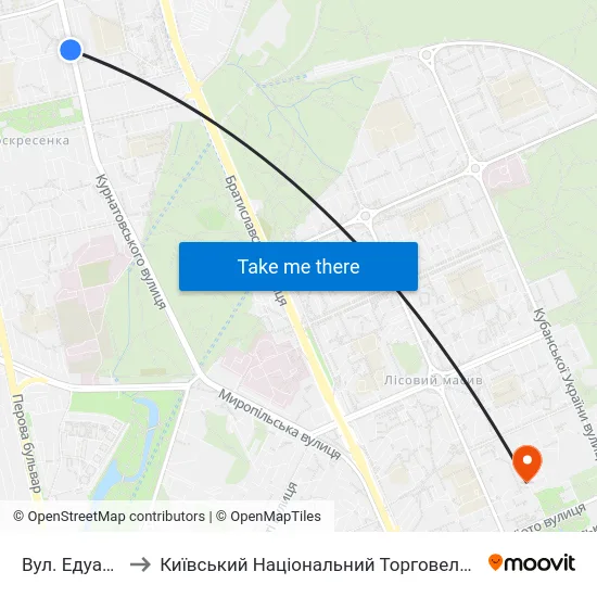 Вул. Едуарда Вільде to Київський Національний Торговельно-Економічний Університет map