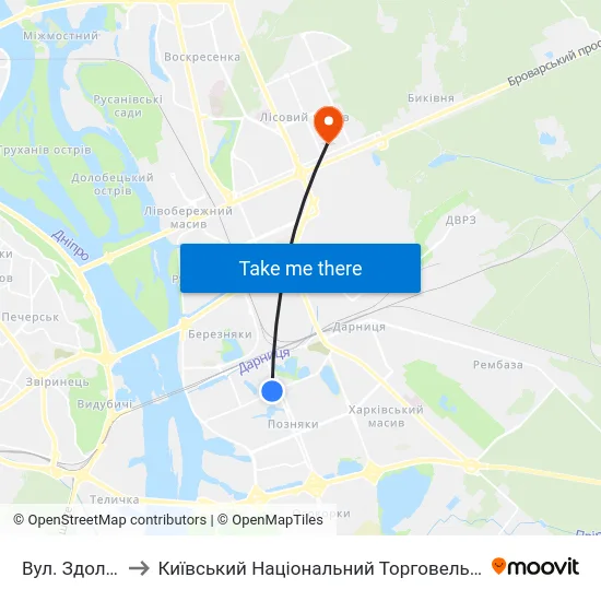 Вул. Здолбунівська to Київський Національний Торговельно-Економічний Університет map