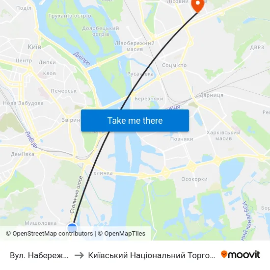 Вул. Набережно-Корчуватська to Київський Національний Торговельно-Економічний Університет map