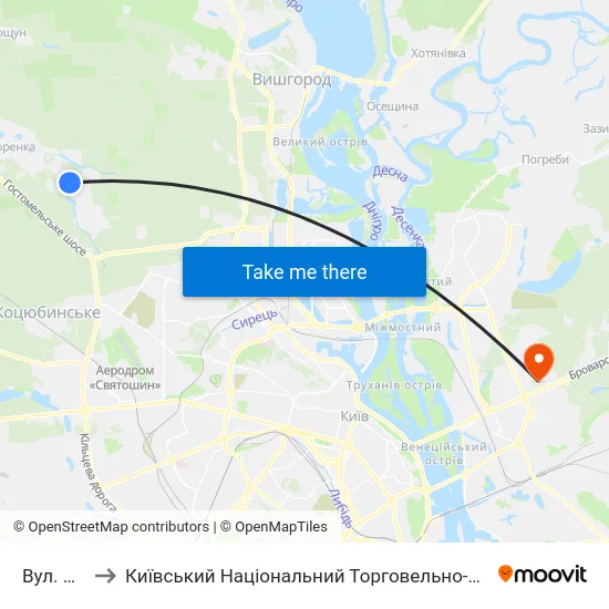 Вул. Лісова to Київський Національний Торговельно-Економічний Університет map