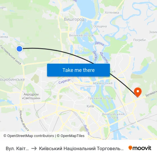 Вул. Квітки Цісик to Київський Національний Торговельно-Економічний Університет map