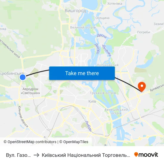 Вул. Газопровідна to Київський Національний Торговельно-Економічний Університет map