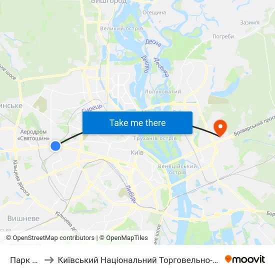 Парк Нивки to Київський Національний Торговельно-Економічний Університет map