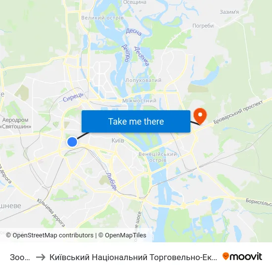 Зоопарк to Київський Національний Торговельно-Економічний Університет map