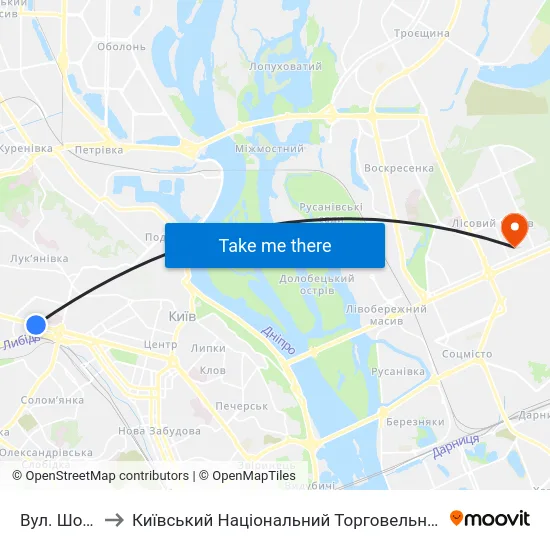 Вул. Шолуденка to Київський Національний Торговельно-Економічний Університет map