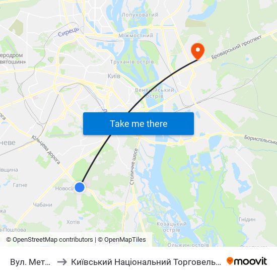 Вул. Метрологічна to Київський Національний Торговельно-Економічний Університет map