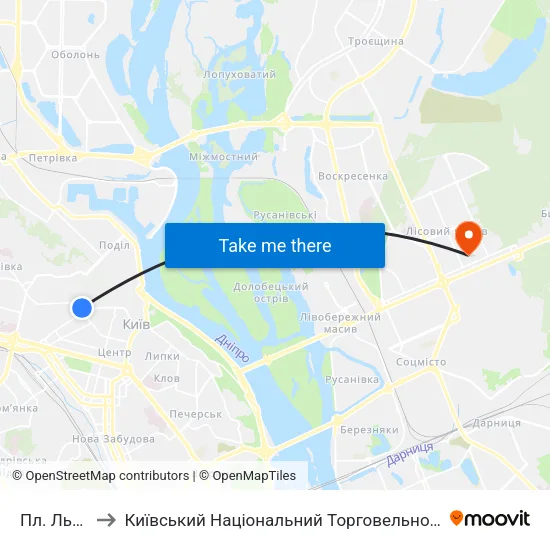 Пл. Львівська to Київський Національний Торговельно-Економічний Університет map