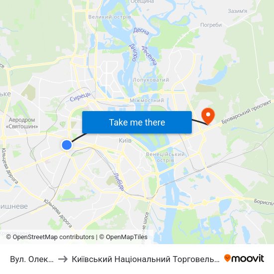 Вул. Олекси Тихого to Київський Національний Торговельно-Економічний Університет map