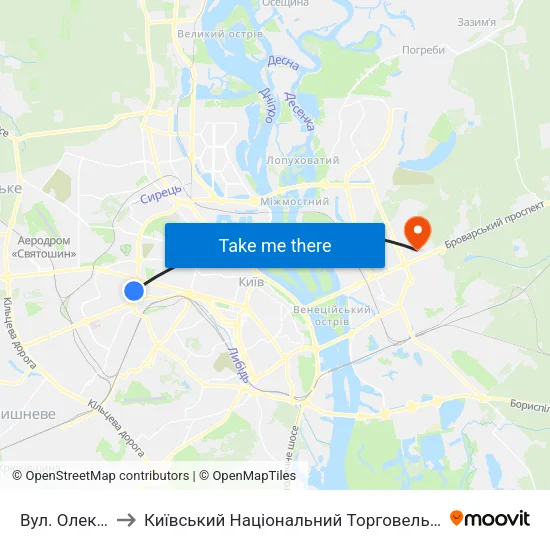Вул. Олекси Тихого to Київський Національний Торговельно-Економічний Університет map