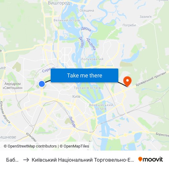 Бабин Яр to Київський Національний Торговельно-Економічний Університет map