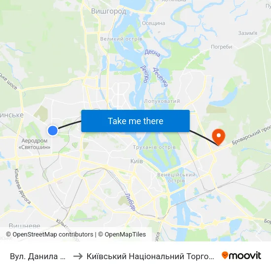 Вул. Данила Щербаківського to Київський Національний Торговельно-Економічний Університет map